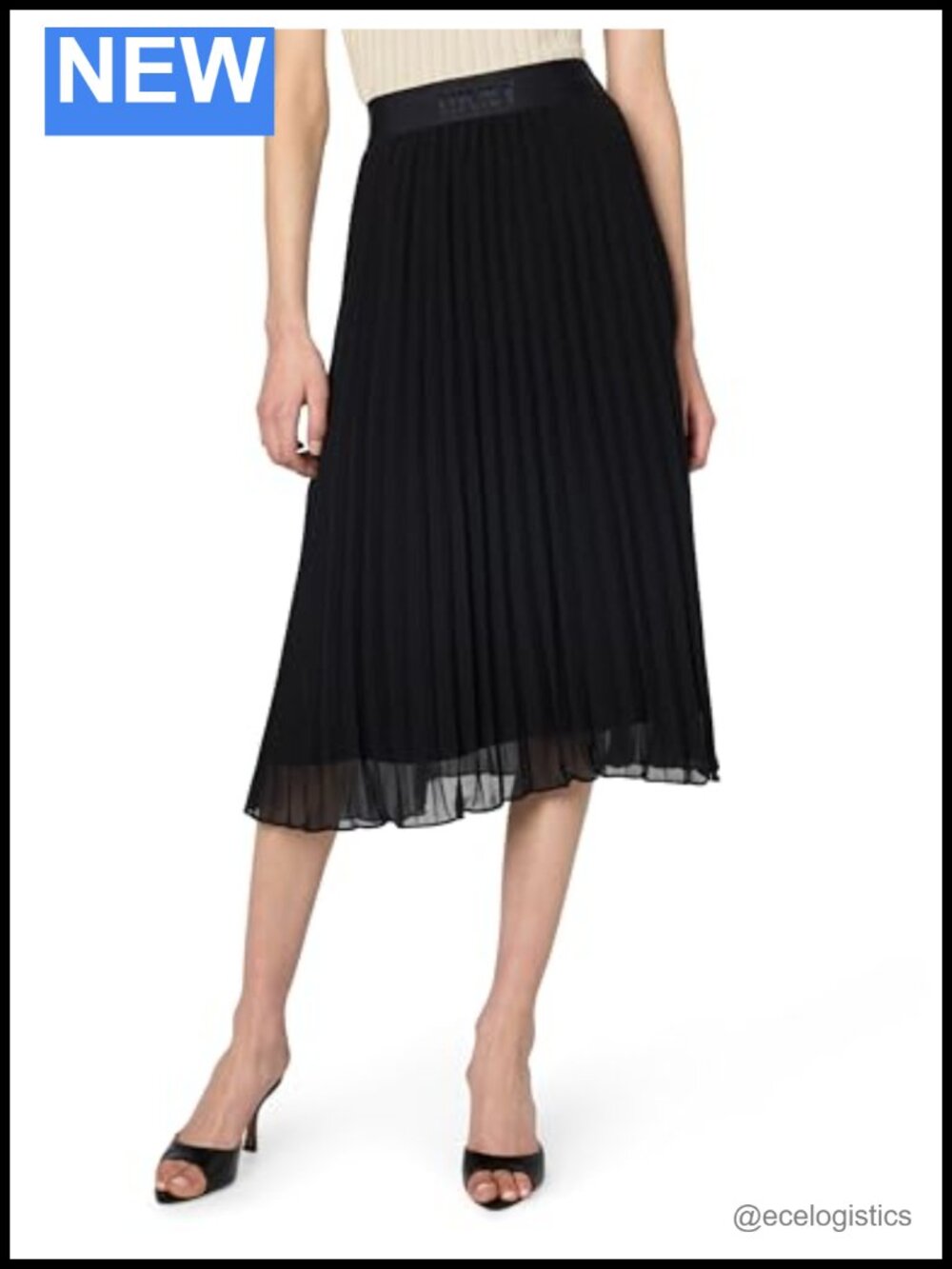 Pleated Midi Skirt High Rise Elastic Waist Ruched Detail Dressy